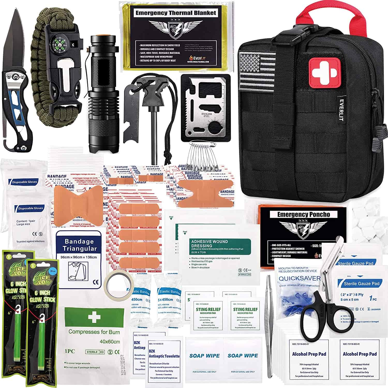 Black Survival First Aid Kit o lo'o i ai le 250 Piece First Aid Kit