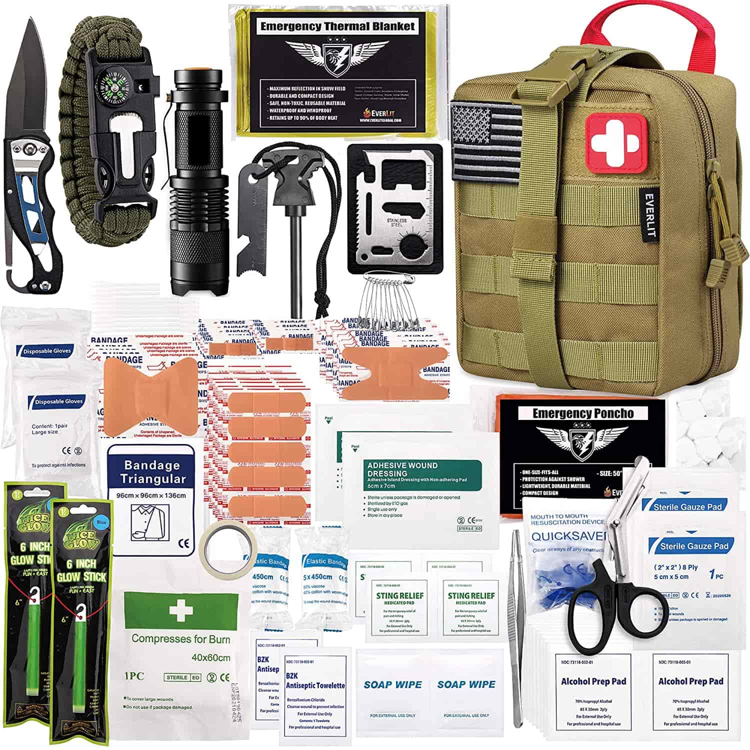 Brown Survival First Aid Kit o lo'o i ai le 250 Piece First Aid Kit