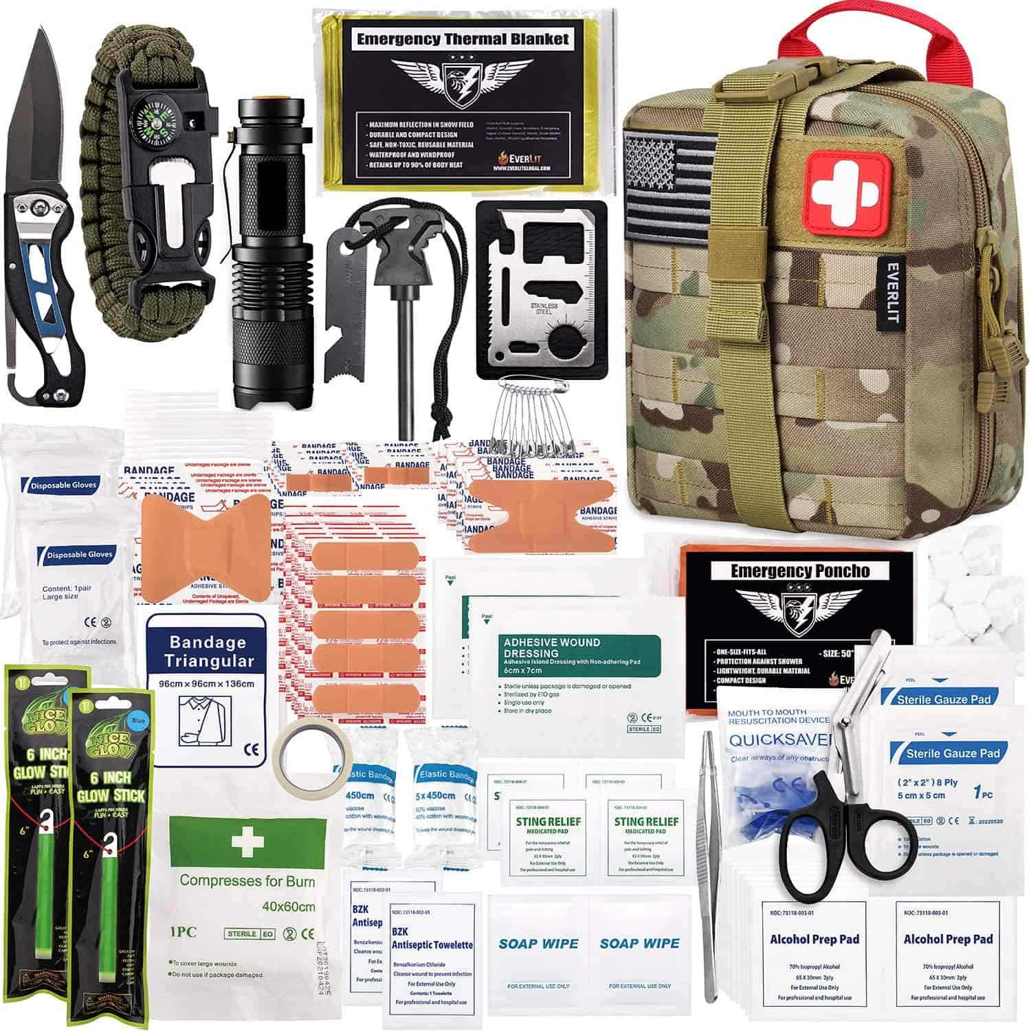 Camo Survival First Aid Kit o lo'o i ai le 250 Piece First Aid Kit