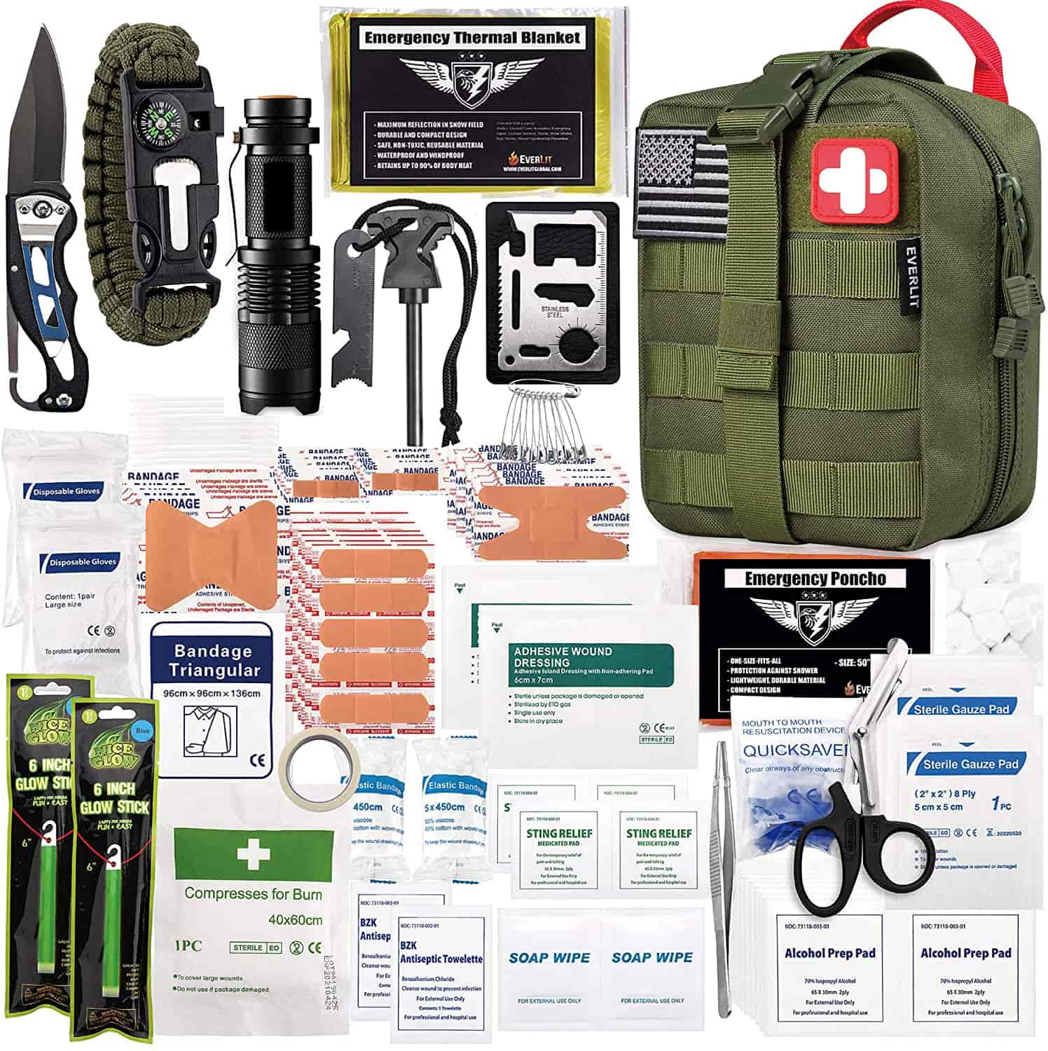 Green Survival First Aid Kit o lo'o i ai le 250 Piece First Aid Kit