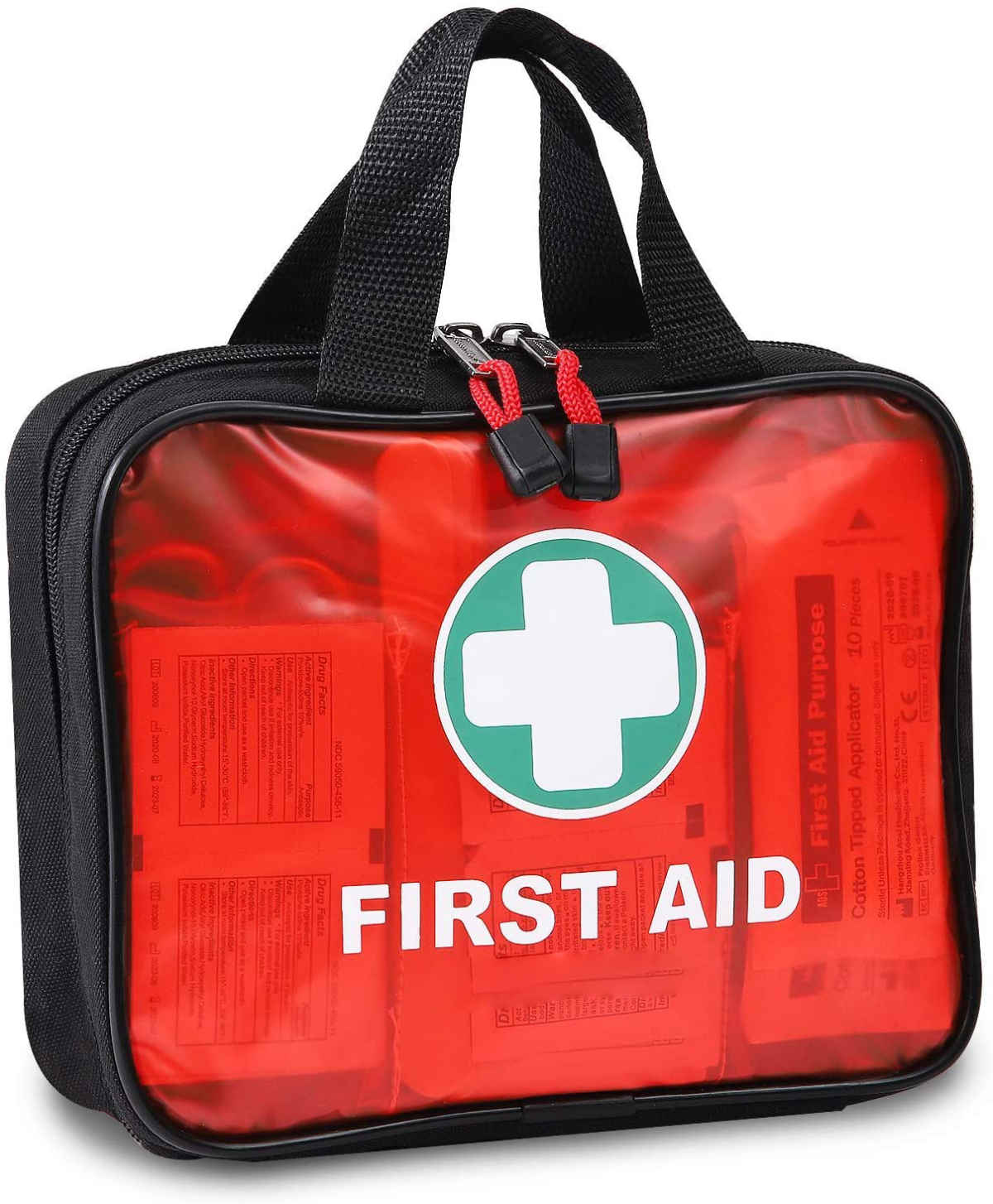 Red First Aid Handbag with 200 Piece Hospital Grade Supplies